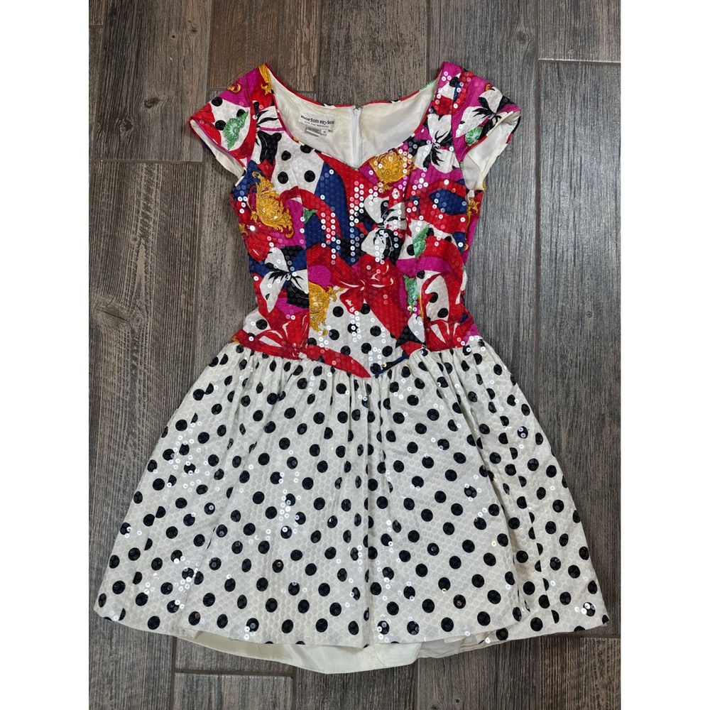 Morton Myles For The‎ Warrens Vintage Party Dress Floral Polka Dot Sequins